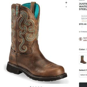 JUSTIN Womens 9.5 Tasha Waterproof Steel Toe Boots